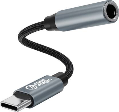 Case-Magic Grey Type C to 3.5mm Audio Jack Adapter with DAC | Hi-Fi Stereo & Braided Aux Cable Phone Converter