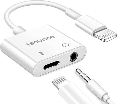 sounce White 2 in 1 Lightning to 3.5 mm Headphone Jack Adapter with Charging Port Connector Phone Converter