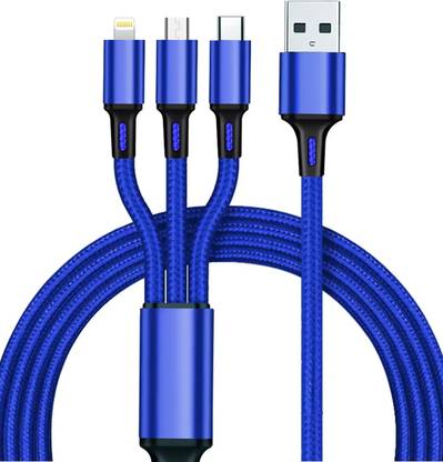 Retail Infinity Blue USB to 3-in-1 6Amp Fast Charging Cable Type-C, Micro USB and lightning Port Phone Converter