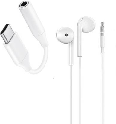 Pacificdeals White Combo Of Type C to 3.5mm Audio Jack Connector Adapter Aux Cable Dongle Cable Converter & 3.5mm Earphone Headphone Compatible with Samsung Galaxy Z Fold 3 Z Flip 3 Z Fold 2 Z Flip Phone Converter