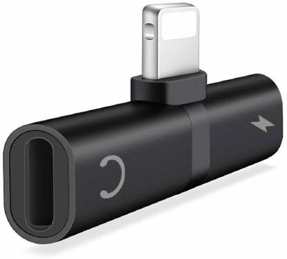 Equipagecart Black 2 in 1 Mini Portable Charging Metal Splitter Audio Charger Adapter Phone Converter