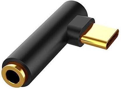 ZENIFY Black L Shape Type-C to 3.5 mm Jack Aux Audio and USB Jack Adapter Connector 90 Degree Phone Converter