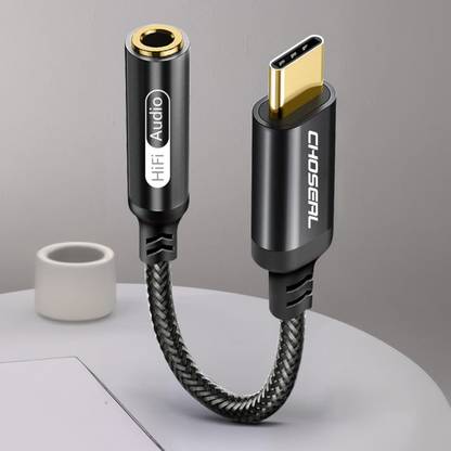 CHOSEAL Black USB Type C to 3.5 mm Audio Jack Connector with Hi-Res DAC Headphone Phone Converter