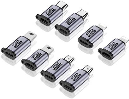 ZITRONIX Grey 8 Pack USB C Lightning Micro USB Adapter Converter Extender Phone Converter