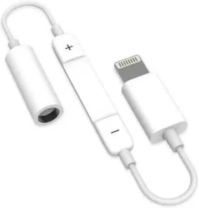 SANNO WORLD White Lightning to Headphone Jack Adapter with Volume Control Phone Converter
