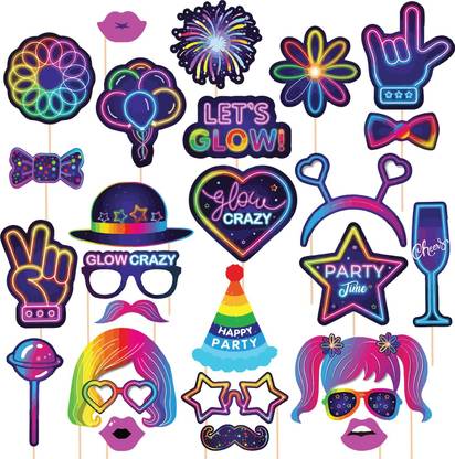 ZYOZI 30 Pieces Glow Neon Party Photo Booth Props Neon Party Favor Glow Photo Booth Board
