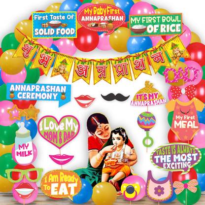 Wobbox Annaprashan Props, Annaprashan Banner,Annaprashan Decoration Items(44Pc)(FP5755) Photo Booth Board