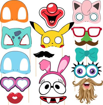 ZYOZI Pokemon Theme Photo Booth Props - Poke Theme Party Props (Pack of 16) Photo Booth Board