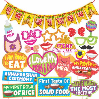 Wobbox Annaprashan Props, Subh Annaprashan Banner, Annaprashan Decoration Kit-16 Photo Booth Board
