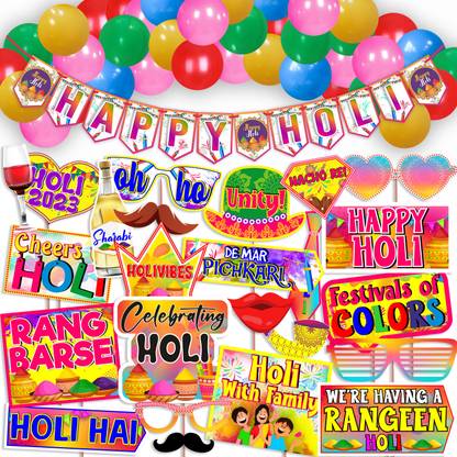 Wobbox Ultimate Holi Celebration Kit - High-Quality Props and Banner for Holi (FP4890) Photo Booth Board