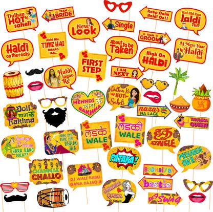 ZYOZI Mehndi Photo Booth Props and Haldi Photo Booth Props for Photoshoot(Pack of 48) Photo Booth Board