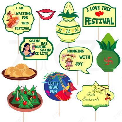 ZYOZI Happy Raja Parba Decorations Items | Backdrop Photo Booth Props (Pack of 11) Photo Booth Board