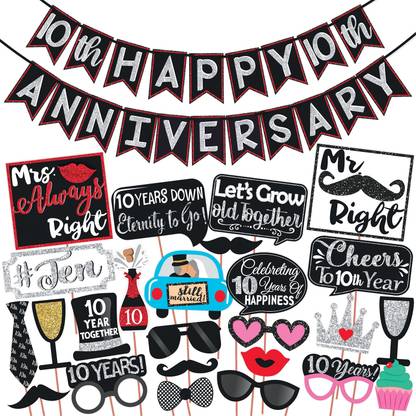 Wobbox 10th anniversary party props, 10th Wedding anniversary decoration items(FP863) Photo Booth Board