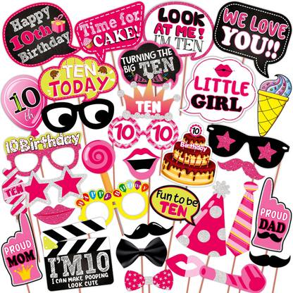 Wobbox Tenth Birthday Photo Booth Party Props Pink, 10th Birthday Decorations for girls Photo Booth Board
