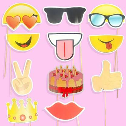 Partywala Emoji Stick Props Set Of 11Pcs Photo Booth Board