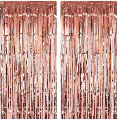 Birthday Popper Rose Gold Foil Fringe Curtain |2 pcs, 3.5ft x 6.5ft| Metallic Backdrop Streamers Photo Booth Board