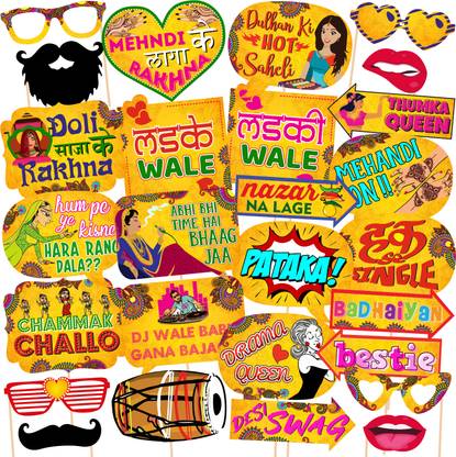 ZYOZI 27 Pcs Mehandi Props for Photoshoot ,Marriage Props for Wedding for Bride&Family Photo Booth Board