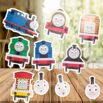 Partywala Thomas The Train Props Theme Party Stick Props Set Of 10Pcs Photo Booth Board