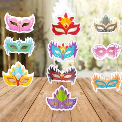 Partywala Masquerade Theme Party Stick Props Set Of 10Pcs Photo Booth Board