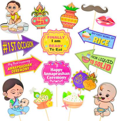 Party Decorz Annaprashan Props / Rice Ceremony Photo Booth Party Props Set Of 16 Pcs Photo Booth Board
