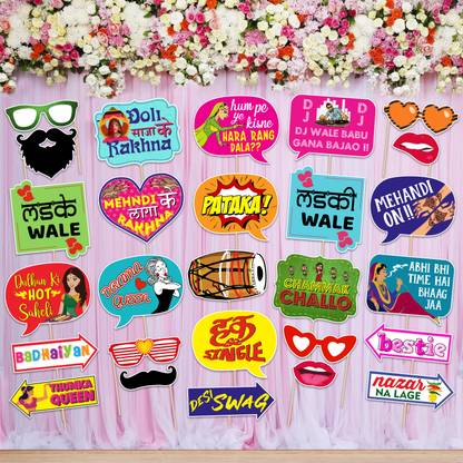 ZYOZI 27 Pcs Mehandi Props For Photoshoot ,Haldi Props for Bride and Family,Bride to Photo Booth Board