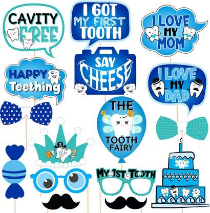 ZYOZI 16 Pcs I Got My First Tooth Photo Booth First Tooth Decoration Items for Baby Photo Booth Board