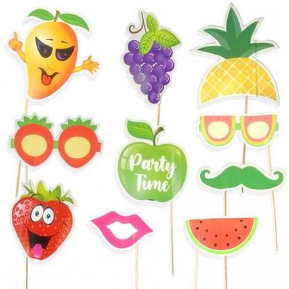 Partywala Fruit Theme Stick Props Set Of 10Pcs Photo Booth Board