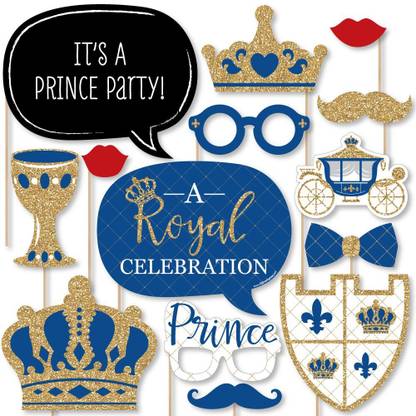 Ignite Happiness Royal Prince Theme Baby Shower Party Photo Booth Props Kit Set of 14 Photo Booth Board