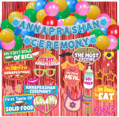 Wobbox Annaprashan Party Props , Annaprashan Banner & Balloon & Foil Fringe Photo Booth Board