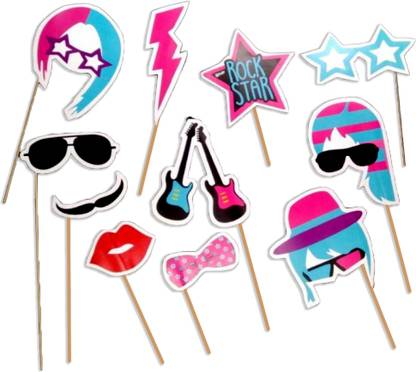 Partywala Rockstar Theme Party Stick Props Set Of 12Pcs Photo Booth Board