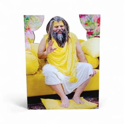 Vrindmart Premanand Ji Maharaj wood stand photo frame (yellow, pack of 1) 12 inch 2D