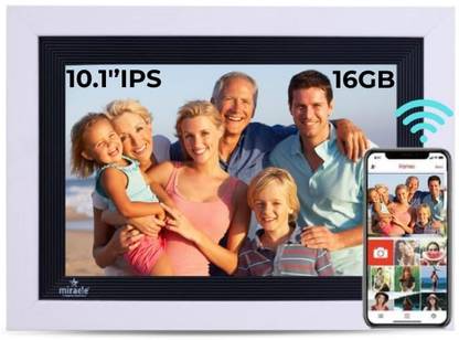 Miracle Digital 10.1" WiFi Wooden Digital Photo Frame, IPS Touch Screen, Share via Frameo App 10.1 inch Cloud Digital Picture Frame, Built-in Android, Expandable upto 32GB by USB/SD Card