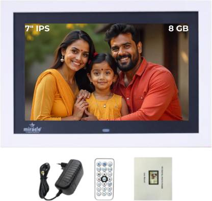 Miracle Digital 7" inch (17.78)cm Wooden White Digital Photo Frame with Slideshow 7 inch Digital Picture Frame, 2GB RAM 180°Wide Angle Viewing, Video & Audio Support