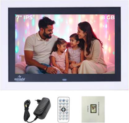 Miracle Digital 7" IPS Wooden White Digital Photo Frame with Slideshow, Video & Audio Support 7 inch Digital Picture Frame, 2GB RAM 180°Wide Angle Viewing, 32 GB USB/SD Card Expandable