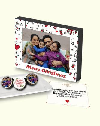 ChocoladeHouse Handmade delicious premium wooden box for Christmas with personalized MSG 9 inch Marry Christmas photo printed 9pc customized chocolates