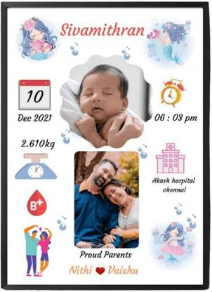VASHUPRINTS Customize Wood fram Wall Baby born with parents Photo Frame 18.5 inch Rectangle shape