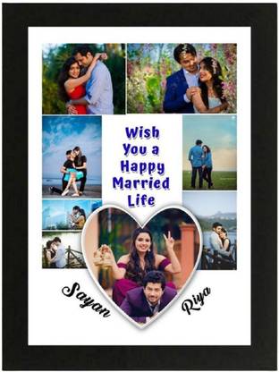 VASHUPRINTS Customize Wood fram Wall Happy married life wishes Photo Frame 18.5 inch Rectangle shape