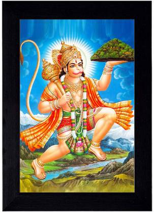 JASHVIRA Hanuman ji Photo Frame Black 10x14, Photo Size A4 12 inch Spritual