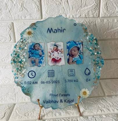 Prismaticpour BABY CORD PRESERVATION| RESIN FRAME | customised frame | frame With golden stand 12 inch Tabletop