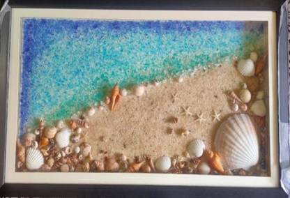 SNEHA ART Hardboard box frame border is black lost of small shell and star fish 2x1.5 foot 1.5 inch Wall Decor
