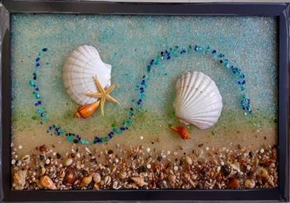 SNEHA ART Big Frame Made With 2 Big sea Shell Star Fish Lots of small shells 2x1.5 Foot 1.5 inch Wall Decor