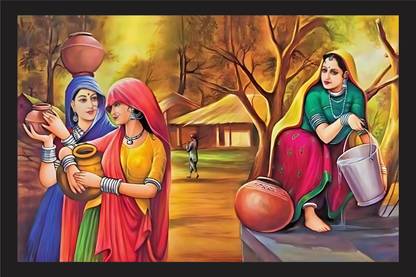 hanshu.creation Rajasthani Ladies Photo frame Pf 102 12 inch wall