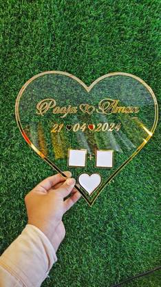 inventoo Heart Shape new ,Couple Finger Print Gift| Personalized Text Golden Metal Design 8 inch Wedding Thumb Print, Send Photo on 8989650192 and call for any details)