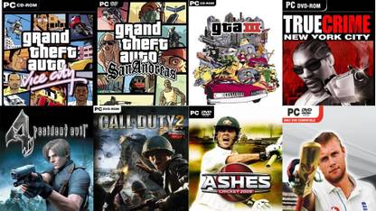 Vice City, SanAndreas, Gta 3, True Crime, Resident 4, Cod 2, Ashes Cricket 09, Cricket 07 Total 8 Game Combo (Offline Only) (Regular)