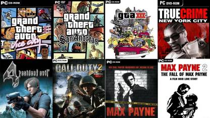 Vice City, SanAndreas, Gta 3, True Crime, Resident 4, Cod 2, Max 1, Max 2 Total 8 Game Combo (Offline Only) (Regular)