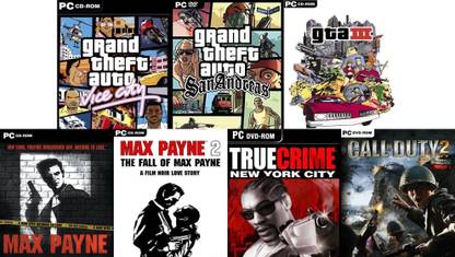 Vice City, SanAndreas, Gta 3, Max Payne 1, Max Payne 2, True Crime, Call of Duty 2 Total 7 Game Combo (Offline Only) (Regular)