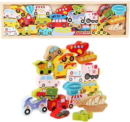 BUCKETLIST®ABCD Wooden Toddler Trafic Puzzle learn ABCD through interesting way A for Ambulance B for Bus C for Car etc (ABCD Wooden Toddler Toy Traffic Puzzle)