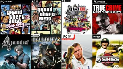 Vice City, SanAndreas, Gta 3, True Crime, Resident 4, Cod 2, Cricket 07, Ashes Cricket 09 Total 8 Game Combo (Offline Only) (Regular)