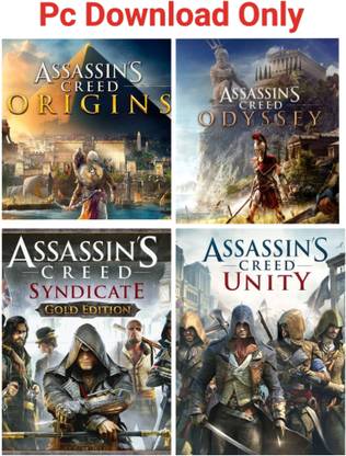 2Cap Assassins Creed Origins, Syndicate, Odyssey & Unity Pc Game Link Combo (Offline only) (No CD/DVD/Code) (Complete Games)