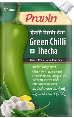 pravin Pickles Green Chilli Thecha 100g Pouch - Pack of 4 Green Chilli Pickle